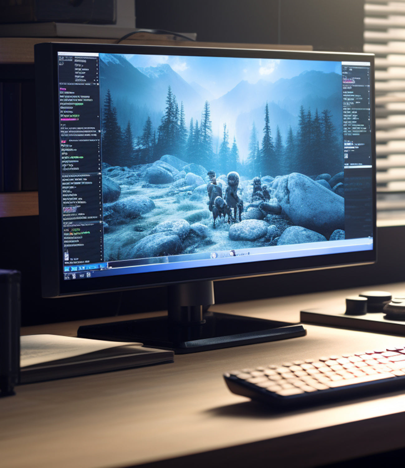 Monitor and keyboard on the table